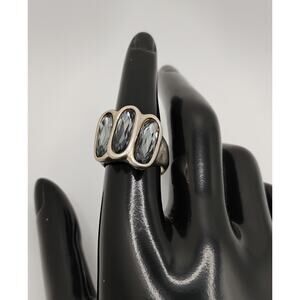 Uno De 50 Triple Stone Smoky Swarovski Crystal Ring in Sterling Silver Sz 7.5